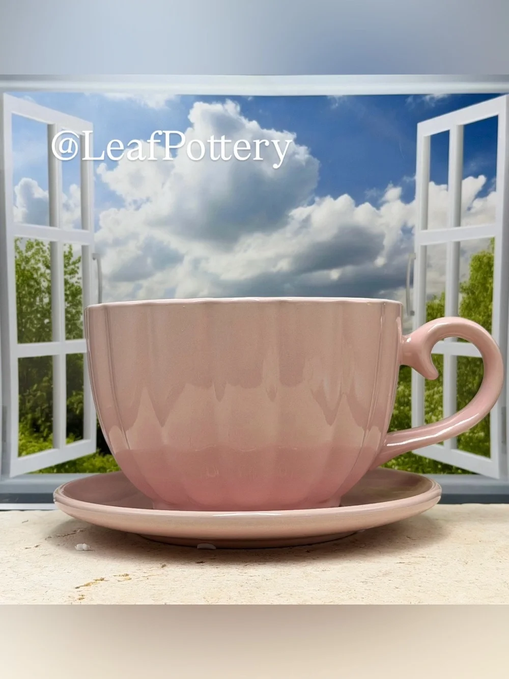 Large Pink Teacup Planter with Saucer & Drainage Hole | Unique Ceramic planter